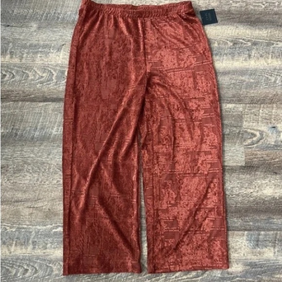 John Mark Pants - John Mark Urban Scene Pull On Wide Leg Pant Large Dark Spice Textured NWT